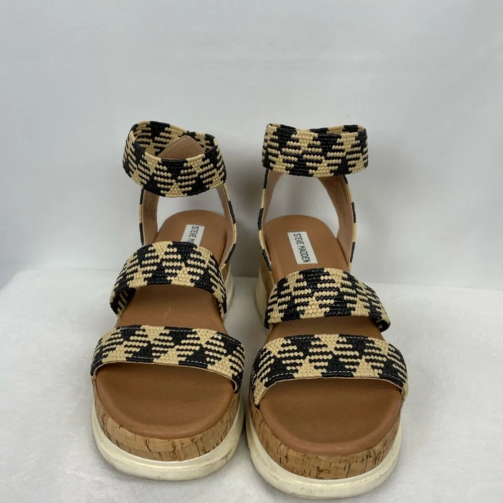 Steve Madden Black/Tan Wedge Sandals 8.5